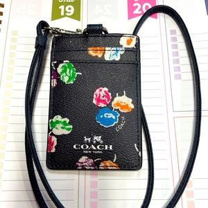 Coach ID Lanyard Black Rainbow Floral